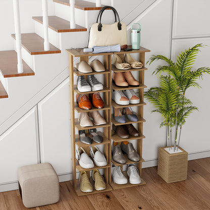 7-Tiers Vertical Wooden Space Saving Shoe Rack for Front Door, Natural