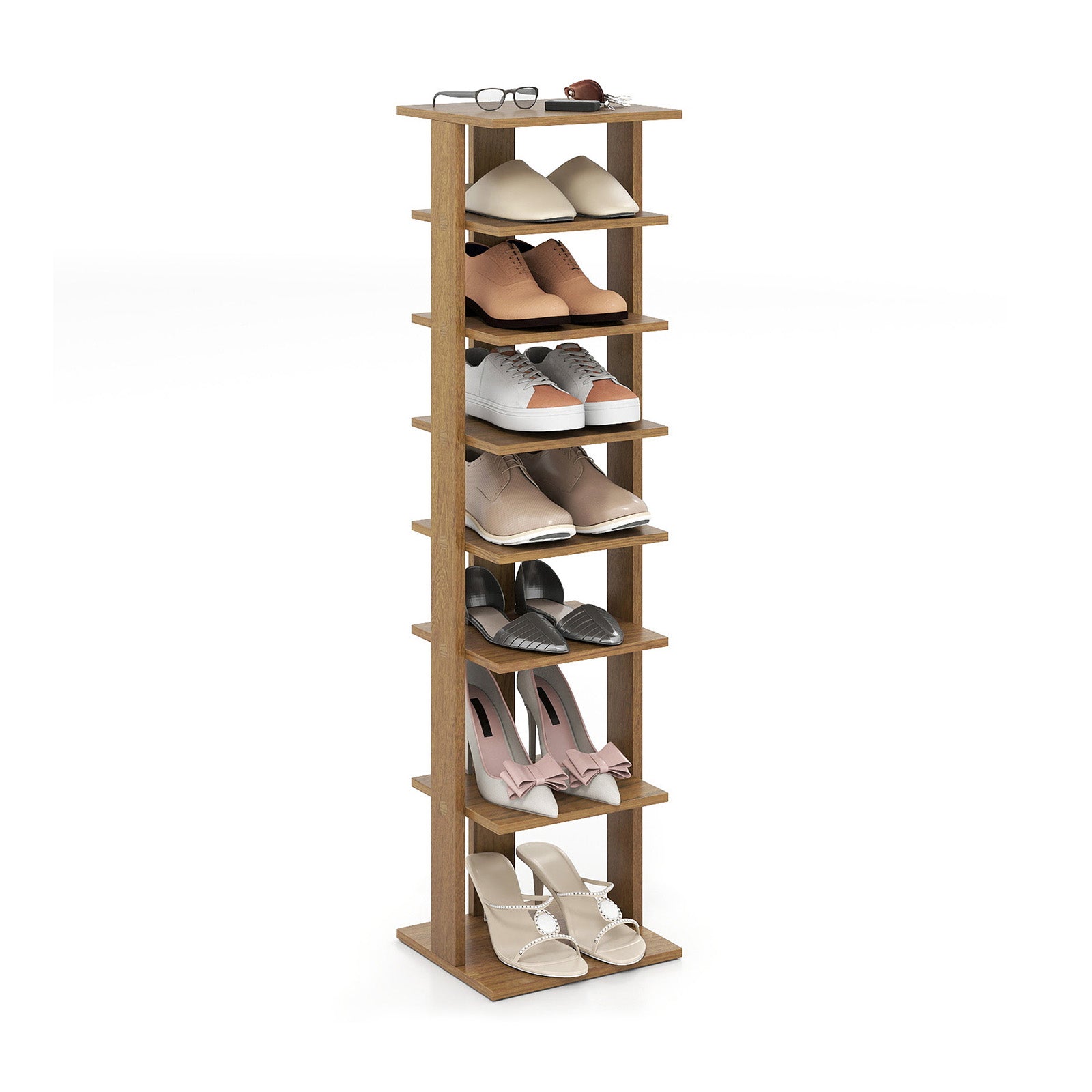 7-Tiers Vertical Wooden Space Saving Shoe Rack for Front Door, Natural Shoe Racks & Storage Benches at Gallery Canada