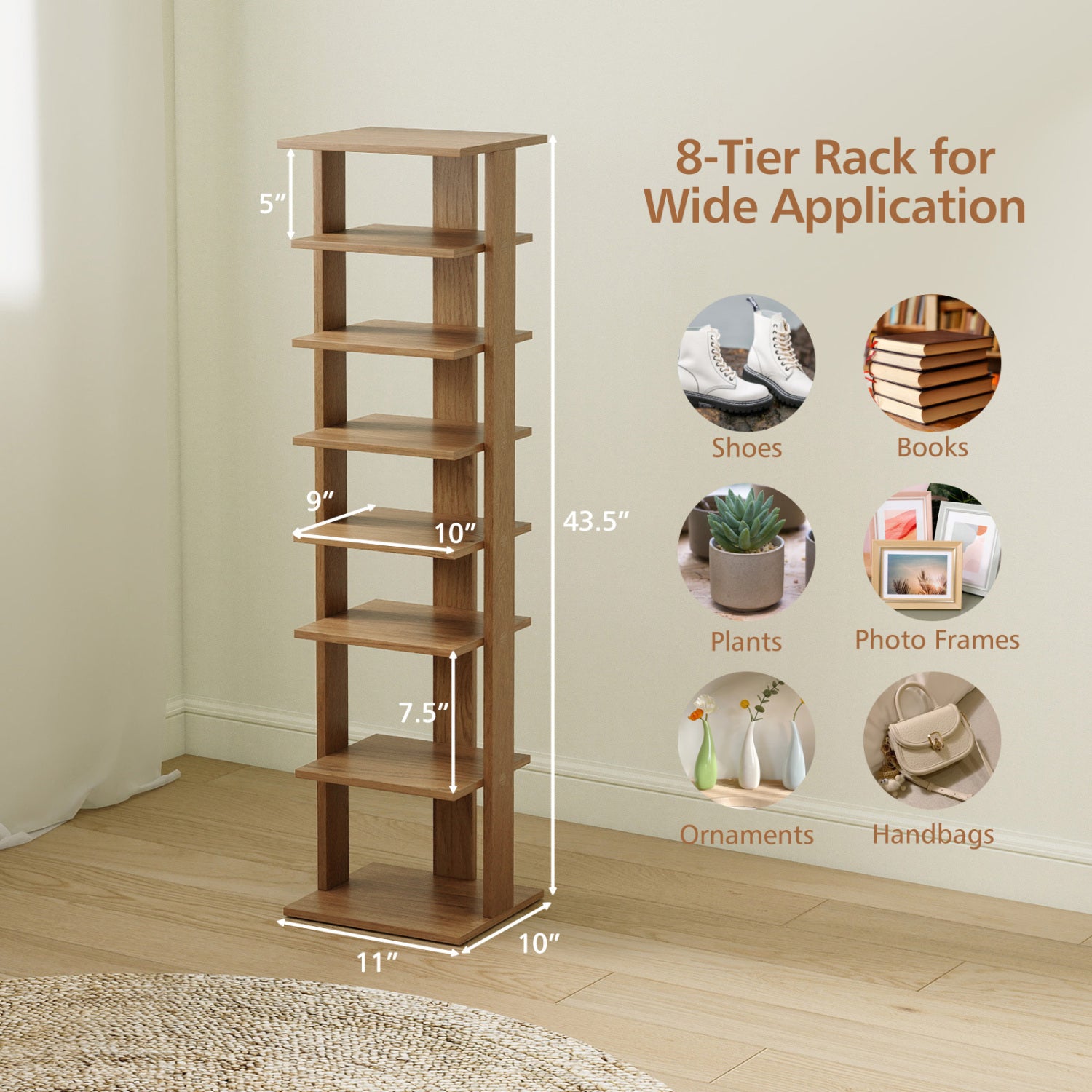 7-Tiers Vertical Wooden Space Saving Shoe Rack for Front Door, Natural Shoe Racks & Storage Benches at Gallery Canada