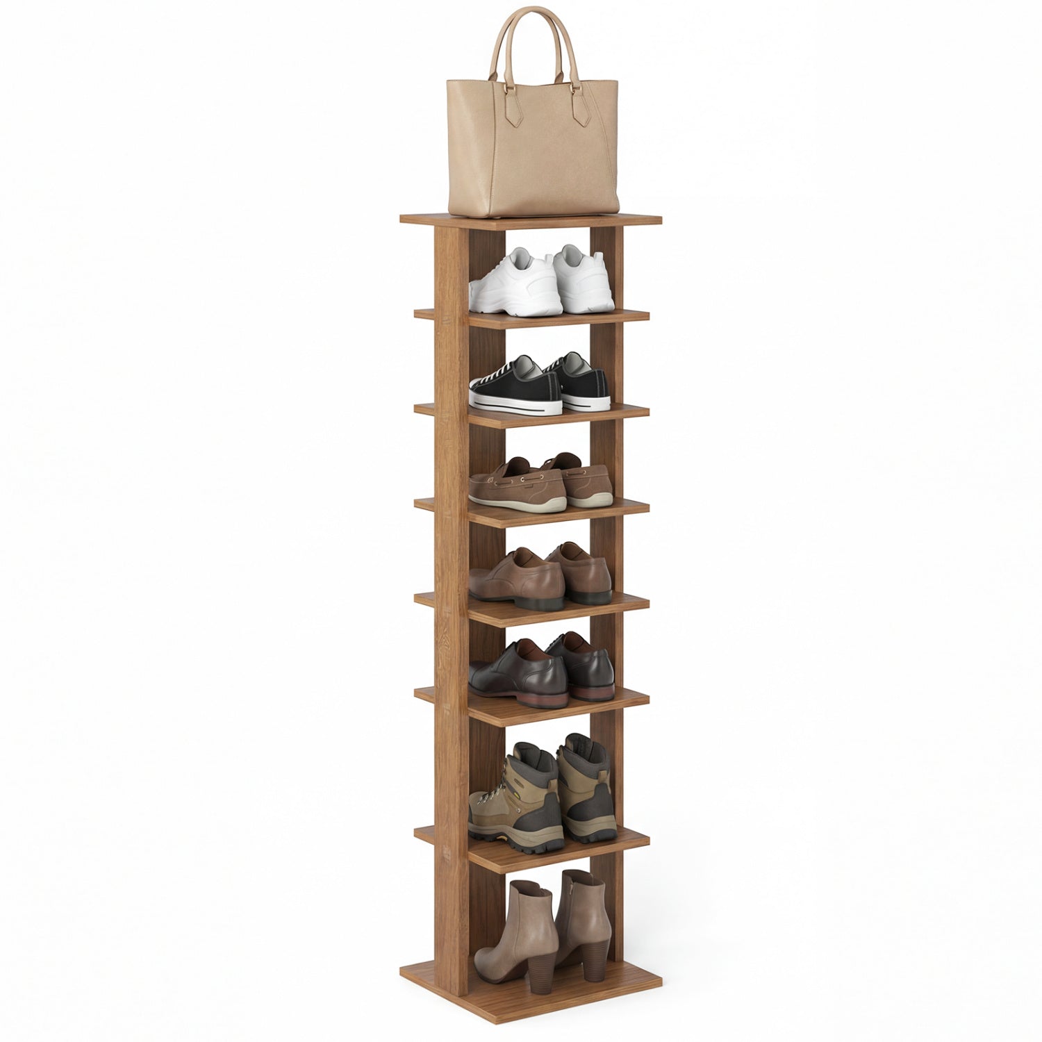 7-Tiers Vertical Wooden Space Saving Shoe Rack for Front Door, Natural Shoe Racks & Storage Benches at Gallery Canada