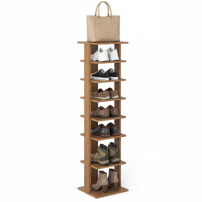 7-Tiers Vertical Wooden Space Saving Shoe Rack for Front Door, Natural Shoe Racks & Storage Benches at Gallery Canada