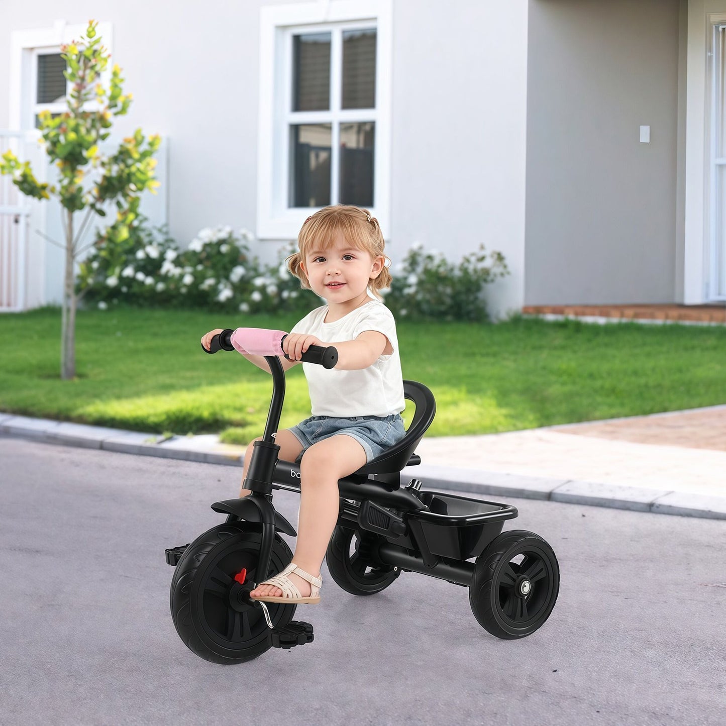 7-in-1 Baby Stroller Tricycle with Adjustable Canopy and Foldable Footrests for Ages 9-60 Months Old, Pink Baby Strollers at Gallery Canada