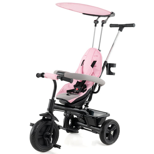 7-In-1 Baby Stroller Tricycle, Adjustable Canopy, Foldable Footrests, Ages 9-60 Months, Pink