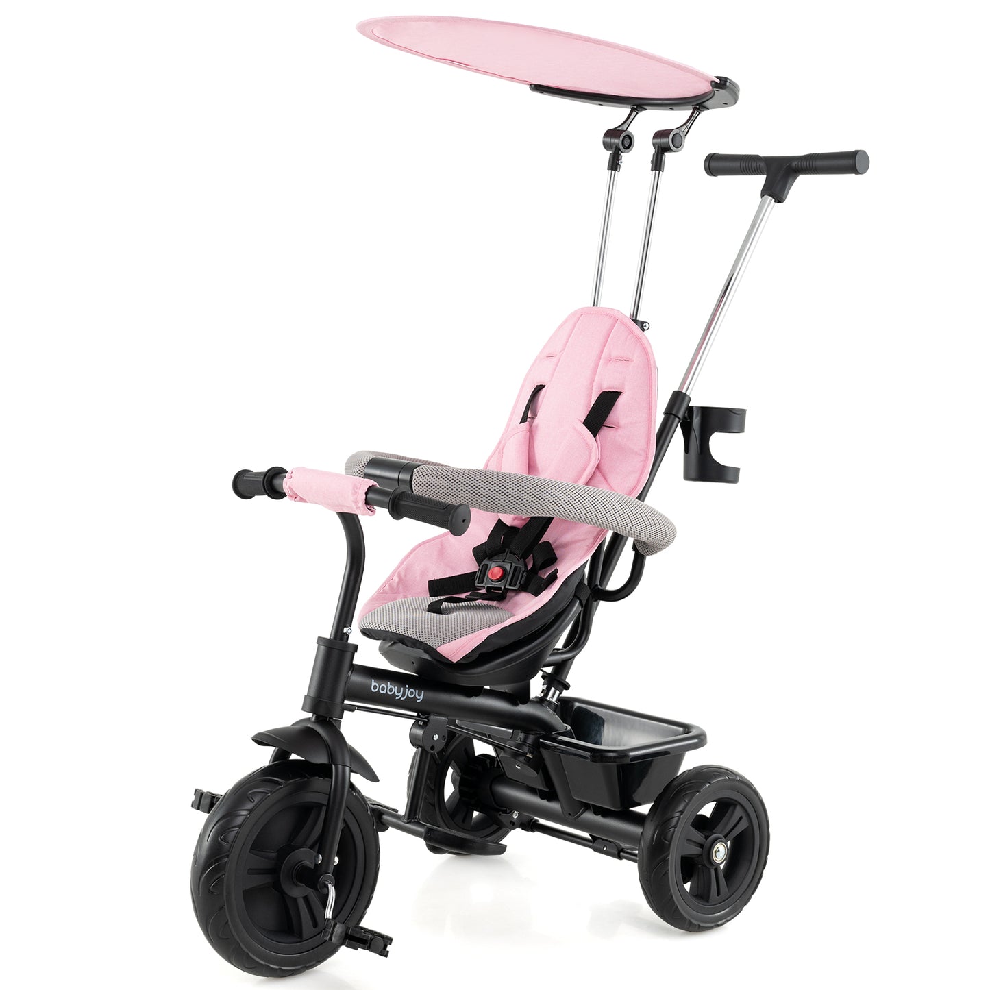 7-in-1 Baby Stroller Tricycle with Adjustable Canopy and Foldable Footrests for Ages 9-60 Months Old, Pink Baby Strollers at Gallery Canada