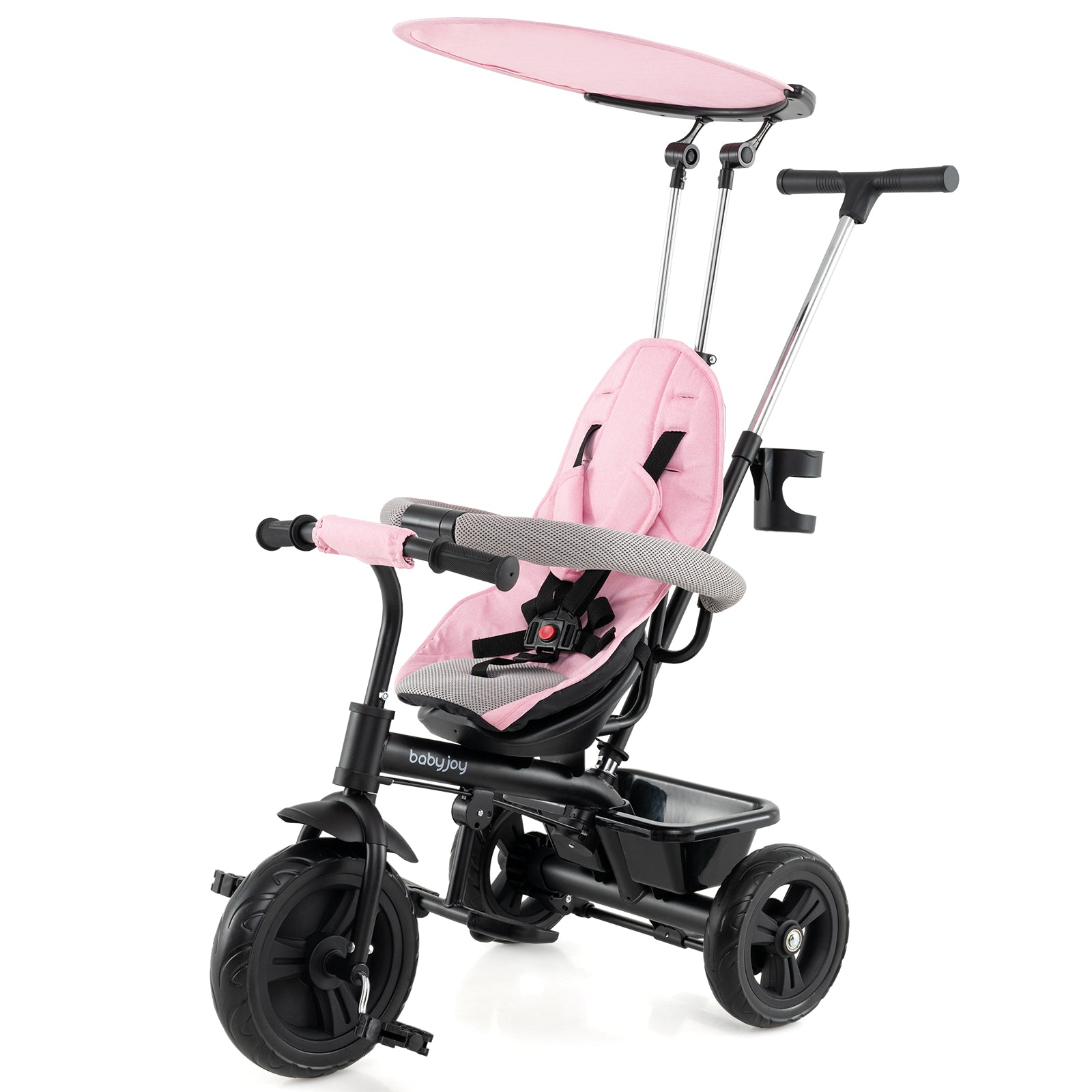 7-in-1 Baby Stroller Tricycle with Adjustable Canopy and Foldable Footrests for Ages 9-60 Months Old, Pink Baby Strollers at Gallery Canada