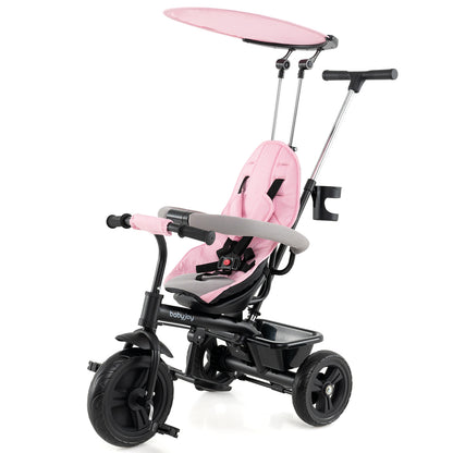 7-in-1 Baby Stroller Tricycle with Adjustable Canopy and Foldable Footrests for Ages 9-60 Months Old, Pink Baby Strollers at Gallery Canada