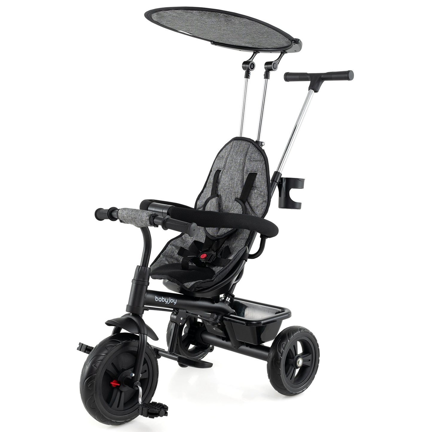 7-in-1 Baby Stroller Tricycle with Adjustable Canopy and Foldable Footrests for Ages 9-60 Months Old, Gray Baby Strollers Gray at Gallery Canada