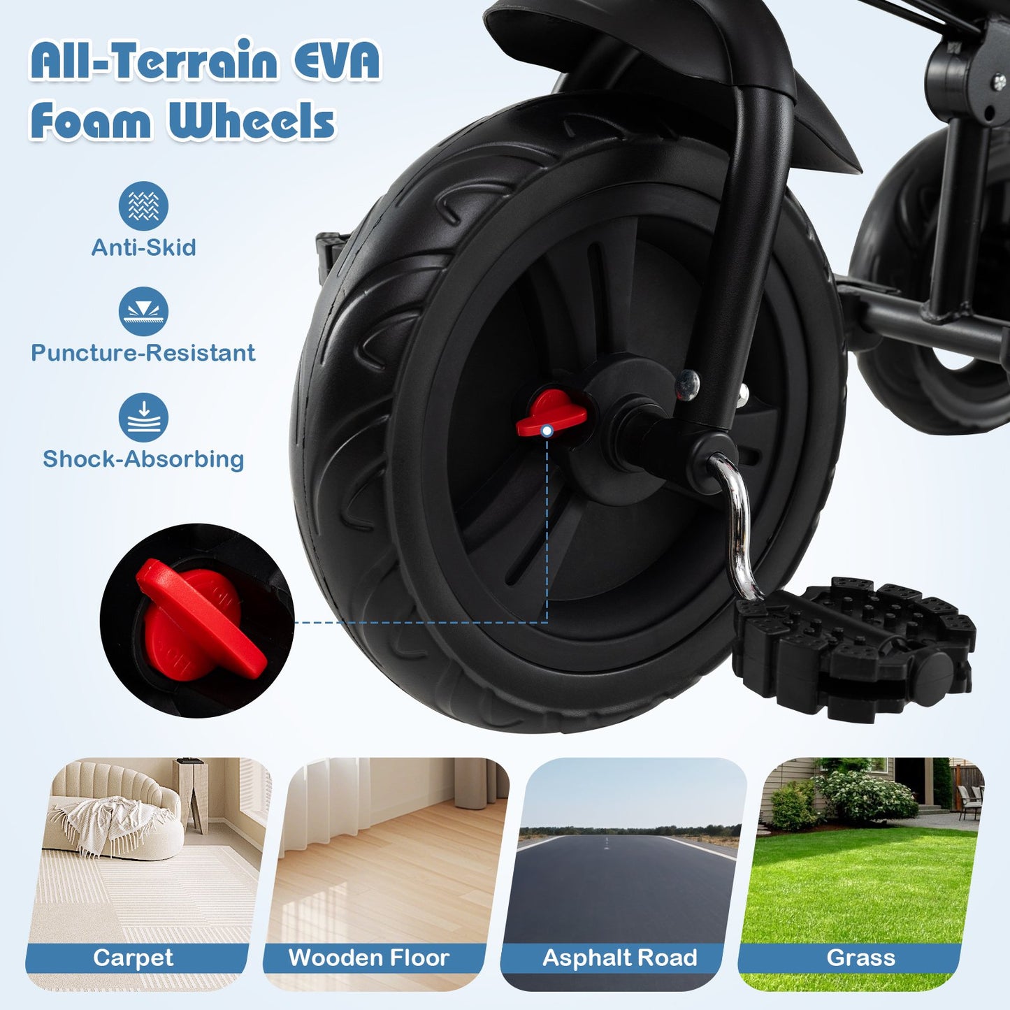 7-in-1 Baby Stroller Tricycle with Adjustable Canopy and Foldable Footrests for Ages 9-60 Months Old, Gray Baby Strollers at Gallery Canada