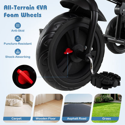 7-in-1 Baby Stroller Tricycle with Adjustable Canopy and Foldable Footrests for Ages 9-60 Months Old, Gray Baby Strollers at Gallery Canada