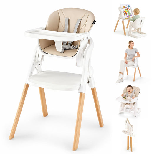7-In-1 Foldable Baby High Chair, Adjustable Tray, Beige High Chairs Beige at Gallery Canada
