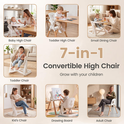 7-in-1 Convertible Baby High Chair, Adjustable Tray, Beige High Chairs at Gallery Canada