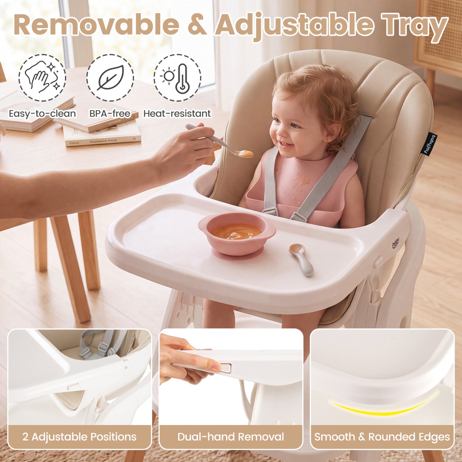 7-in-1 Convertible Baby High Chair, Adjustable Tray, Beige High Chairs at Gallery Canada