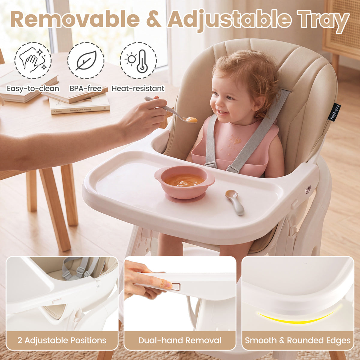 7-in-1 Convertible Baby High Chair, Adjustable Tray, Beige High Chairs at Gallery Canada