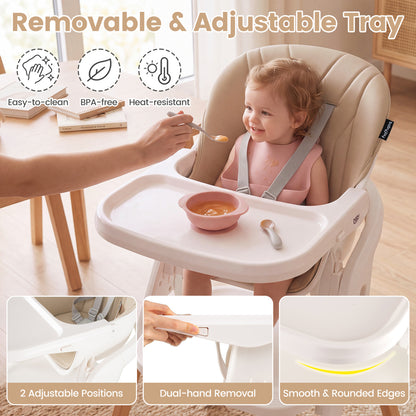 7-in-1 Convertible Baby High Chair, Adjustable Tray, Beige High Chairs at Gallery Canada