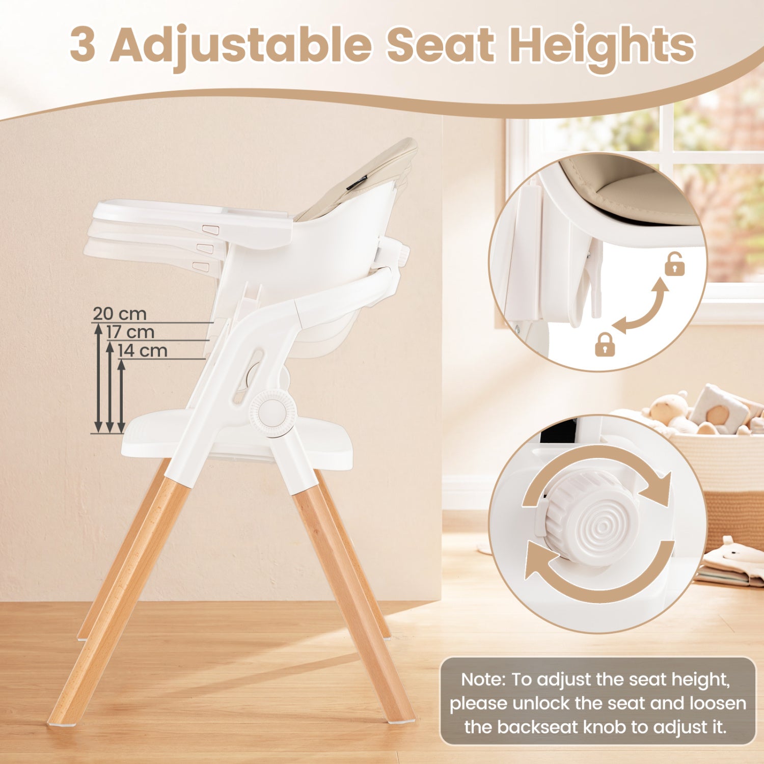 7-in-1 Convertible Baby High Chair, Adjustable Tray, Beige High Chairs at Gallery Canada