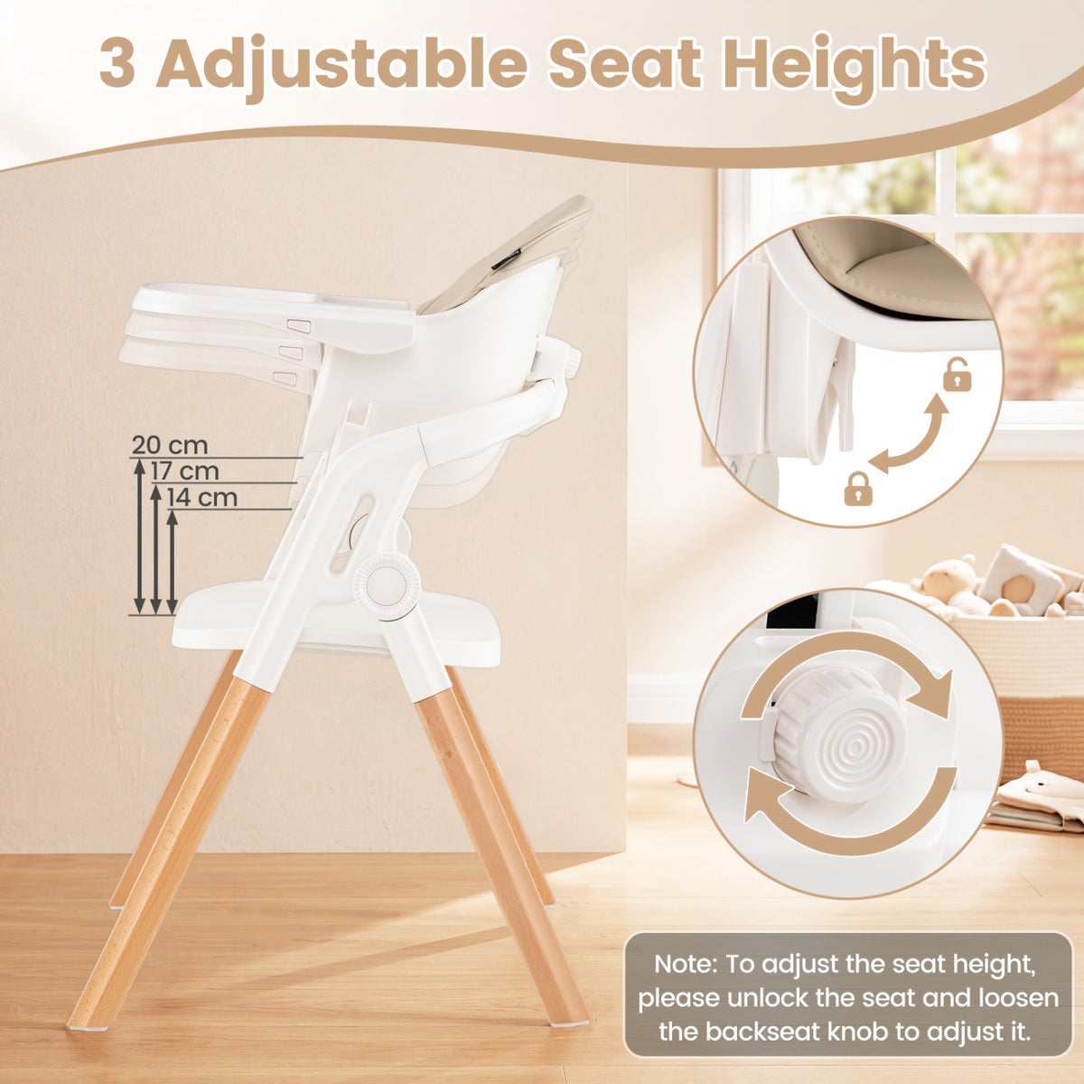 7-in-1 Convertible Baby High Chair, Adjustable Tray, Beige High Chairs at Gallery Canada