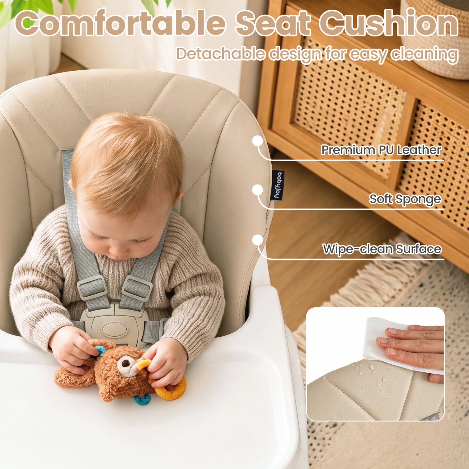 7-in-1 Convertible Baby High Chair, Adjustable Tray, Beige High Chairs at Gallery Canada