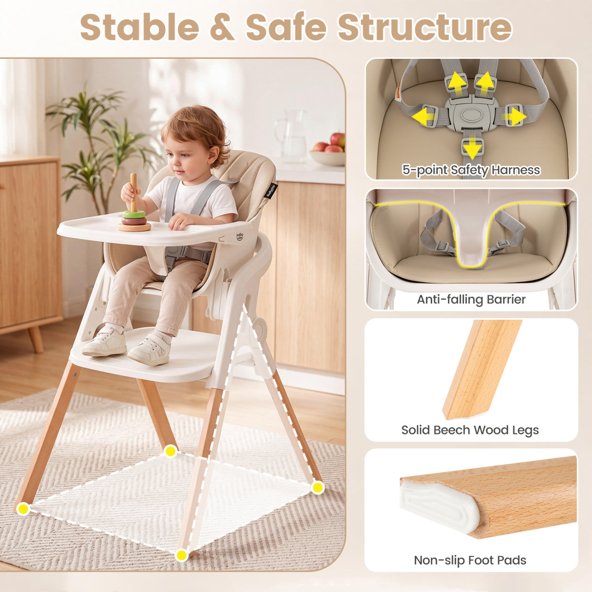 7-in-1 Convertible Baby High Chair, Adjustable Tray, Beige High Chairs at Gallery Canada