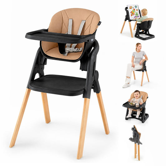 7-in-1 Foldable Baby High Chair, Adjustable Tray, Brown High Chairs Brown at Gallery Canada