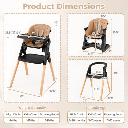 7-in-1 Foldable Baby High Chair, Adjustable Tray, Brown High Chairs at Gallery Canada