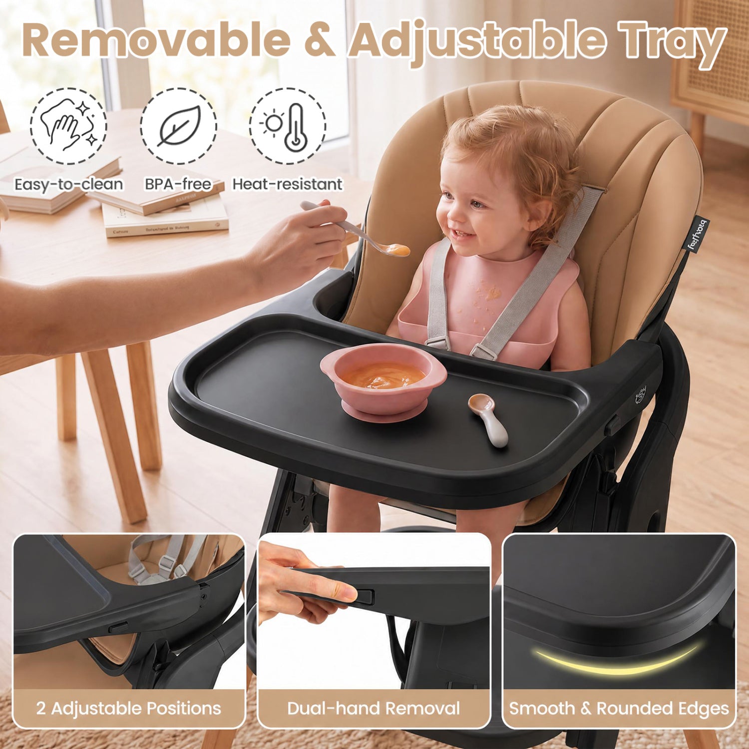 7-in-1 Foldable Baby High Chair, Adjustable Tray, Brown High Chairs at Gallery Canada