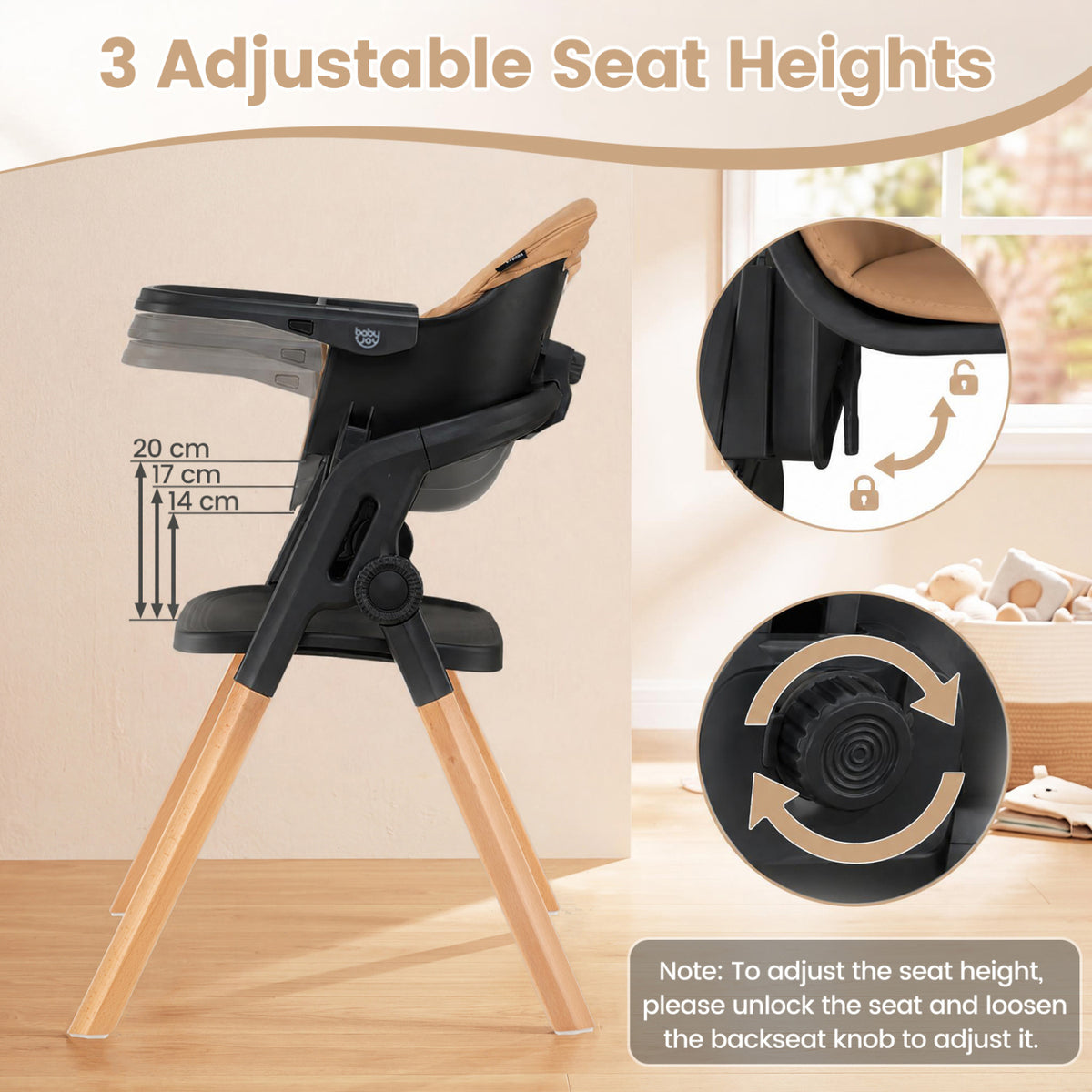 7-in-1 Foldable Baby High Chair, Adjustable Tray, Brown High Chairs at Gallery Canada