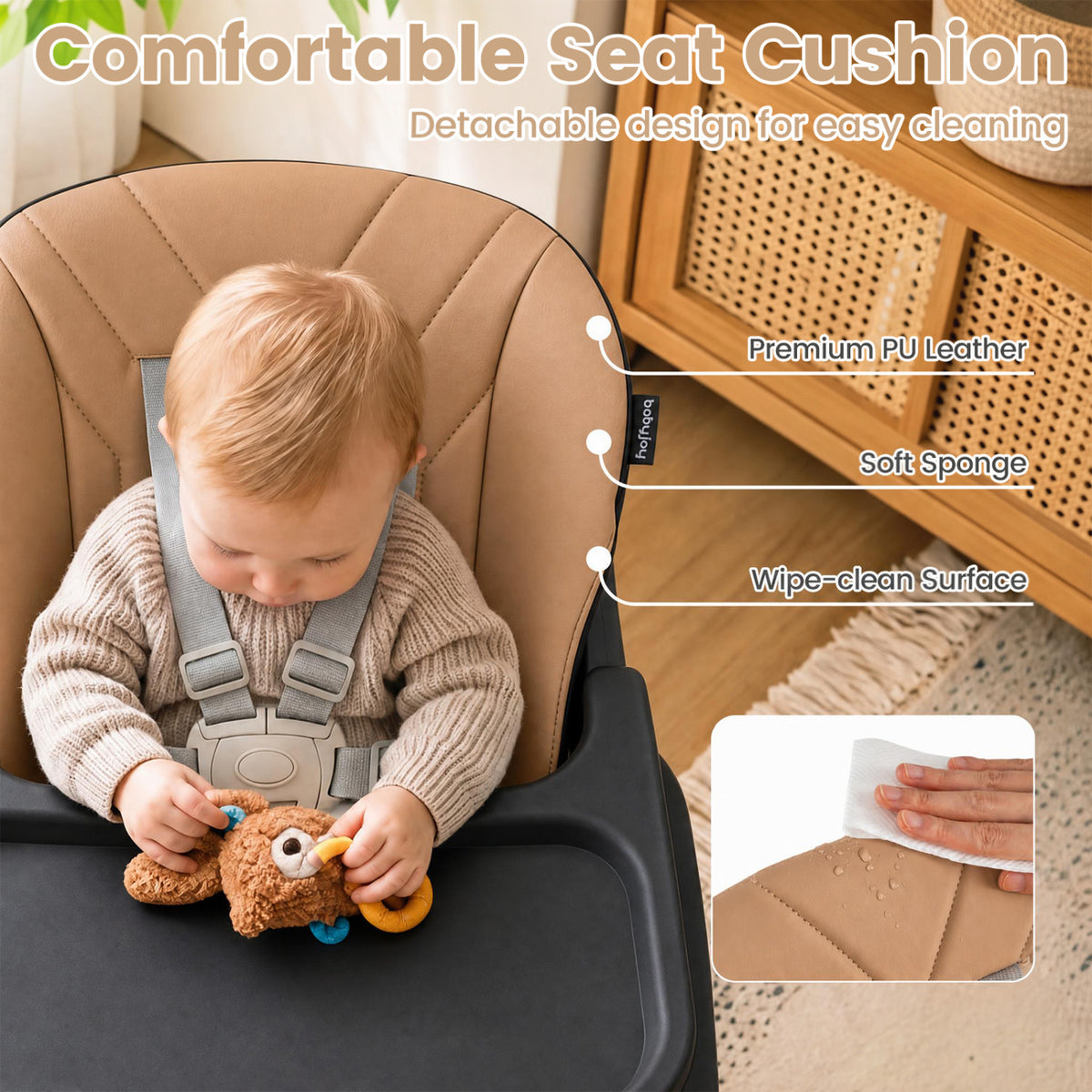 7-in-1 Foldable Baby High Chair, Adjustable Tray, Brown High Chairs at Gallery Canada