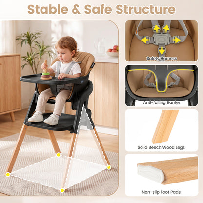 7-in-1 Foldable Baby High Chair, Adjustable Tray, Brown High Chairs at Gallery Canada