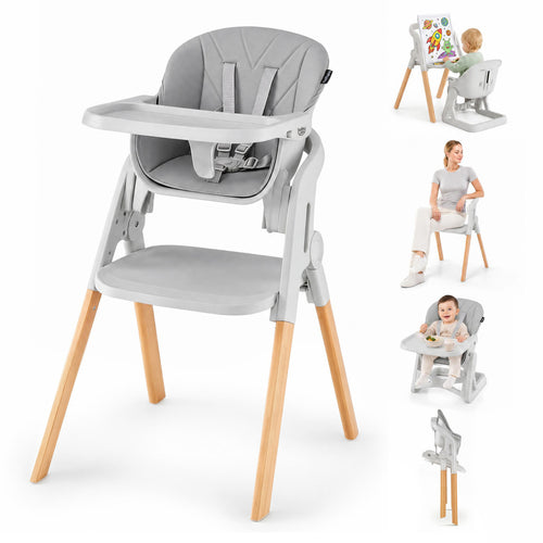 7-in-1 Foldable Baby High Chair, Adjustable Tray, Gray