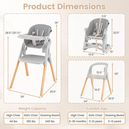 7-in-1 Foldable Baby High Chair, Adjustable Tray, Gray