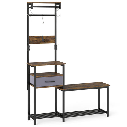 7-in-1 Hall Tree with Shoe Bench and Hooks and Removable Drawer for Entryway, Rustic Brown Coat Racks & Hall Trees Rustic Brown at Gallery Canada