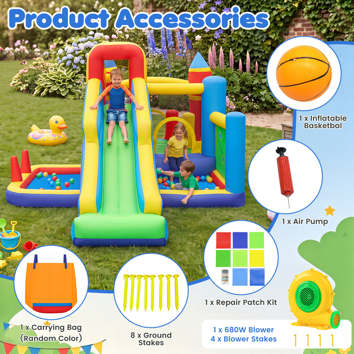 7-in-1 Inflatable Bounce House, Slide, Ball Pit, 680W Blower Bounce House at Gallery Canada