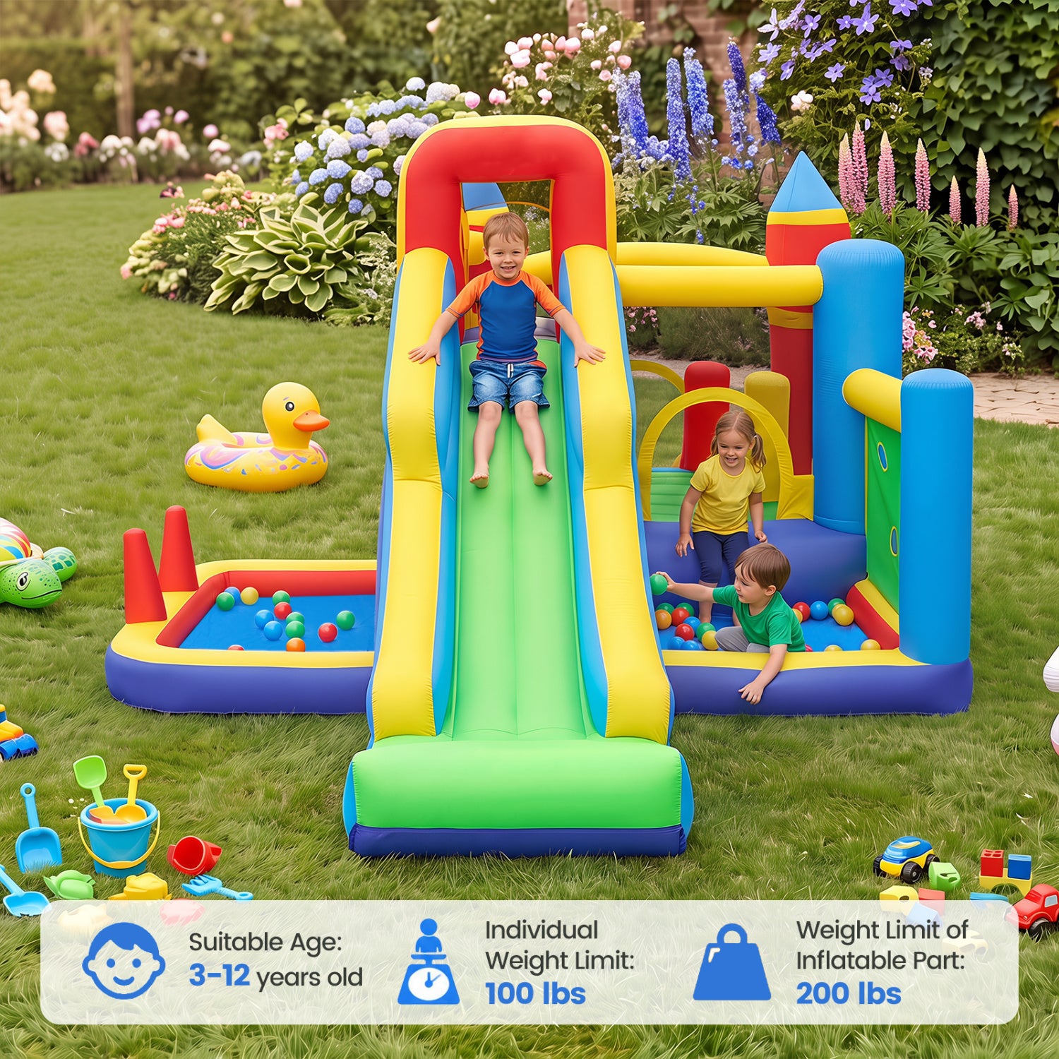 7-in-1 Inflatable Bounce House, Slide, Ball Pit, 680W Blower Bounce House at Gallery Canada