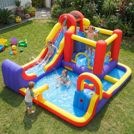 7 In 1 Outdoor Inflatable Bounce House, Water Slides, Splash Pools, Red Bounce House Red at Gallery Canada