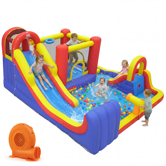 7 In 1 Inflatable Bounce House With Water Slides, Splash Pools, 680W Blower, Red Bounce House Red at Gallery Canada