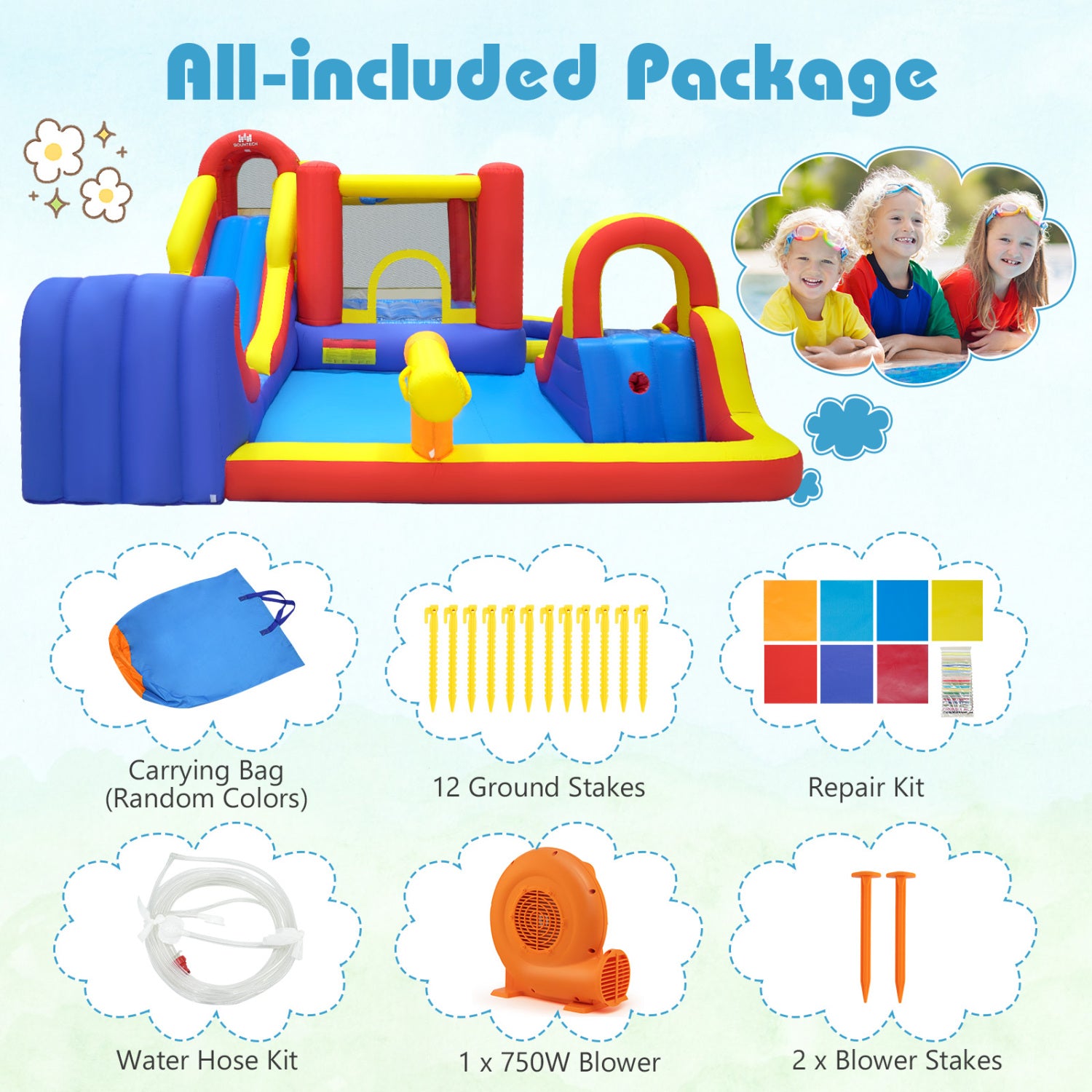 7 In 1 Inflatable Bounce House With Water Slides, Splash Pools, 680W Blower, Red Bounce House at Gallery Canada