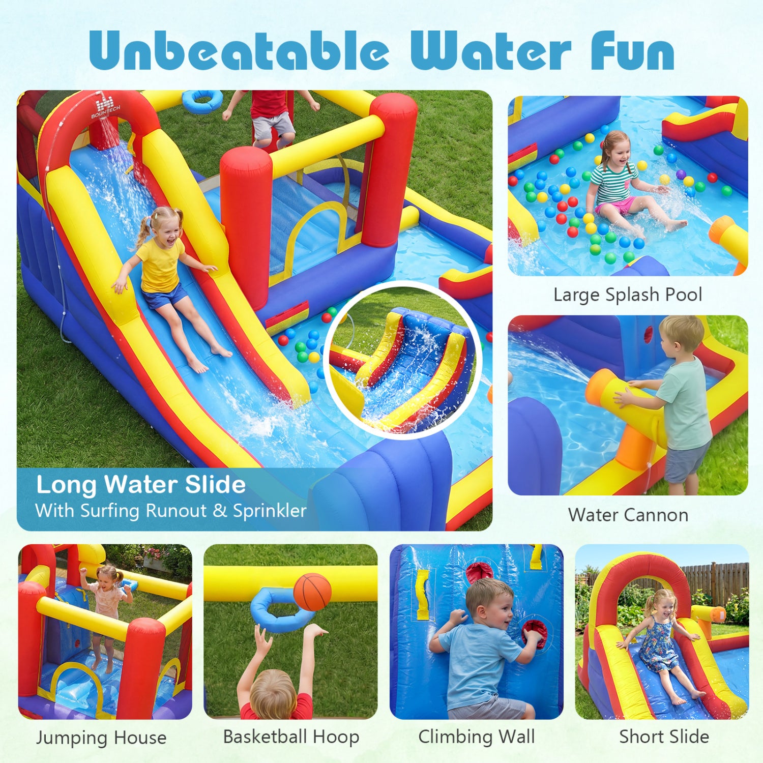 7 In 1 Inflatable Bounce House, Water Slides, Splash Pools, 735W Blower, Red Bounce House at Gallery Canada