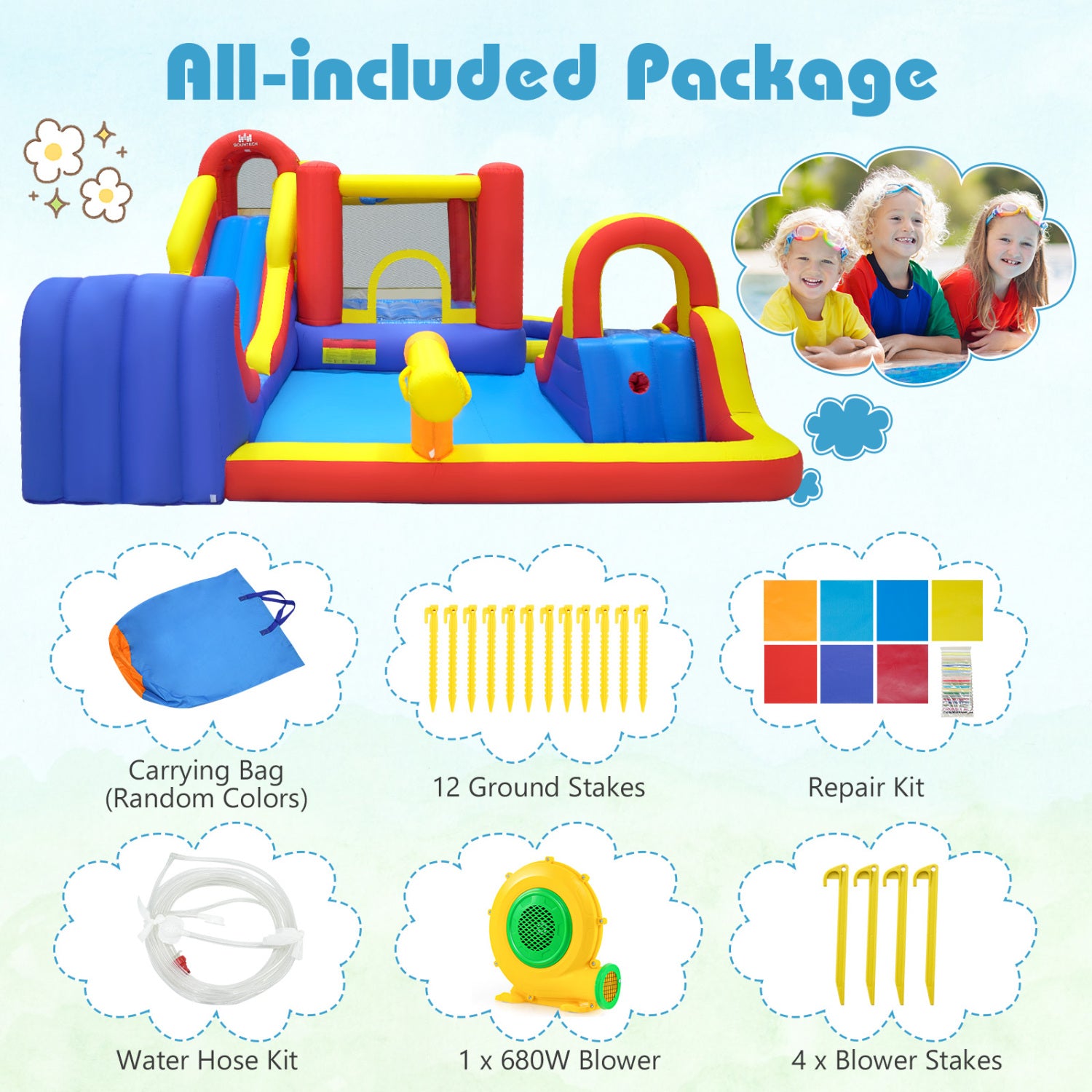 7 In 1 Inflatable Bounce House, Water Slides, Splash Pools, 735W Blower, Red Bounce House at Gallery Canada