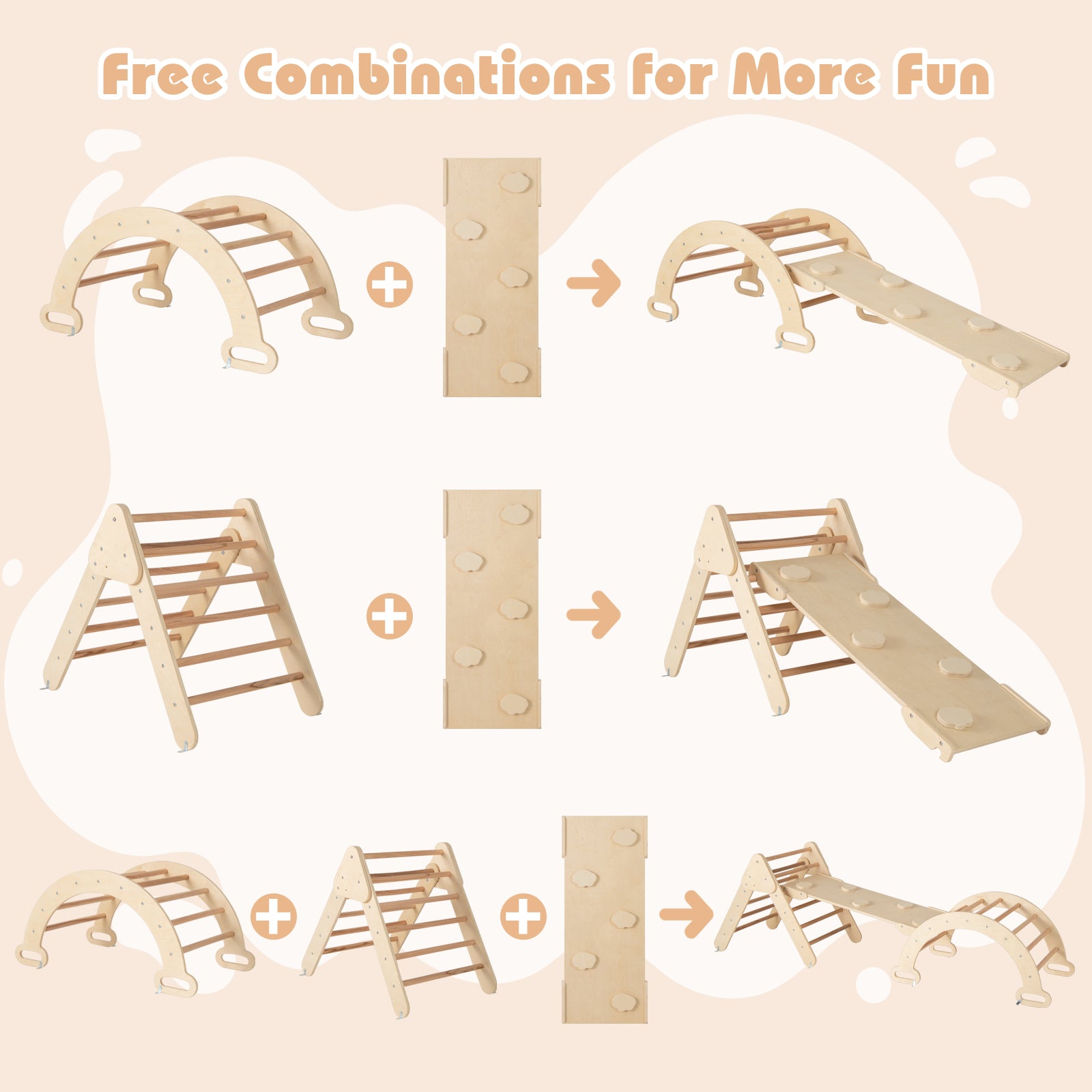 7-in-1 Pikler Triangle Set with 6-Piece Foam Blocks for Toddlers Indoor Playground, Multicolor Climbers & Slides at Gallery Canada