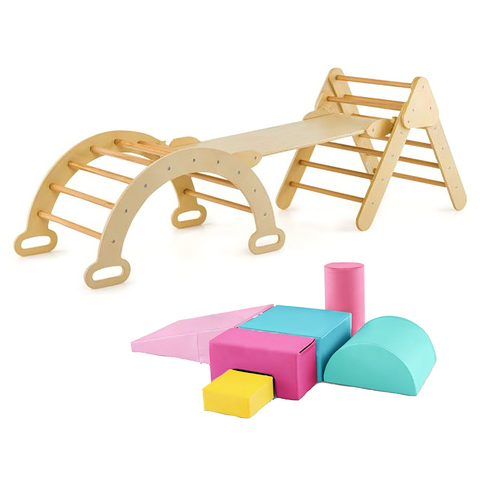 7-in-1 Pikler Triangle Set with 6-Piece Foam Blocks for Toddlers Indoor Playground, Multicolor Climbers & Slides at Gallery Canada