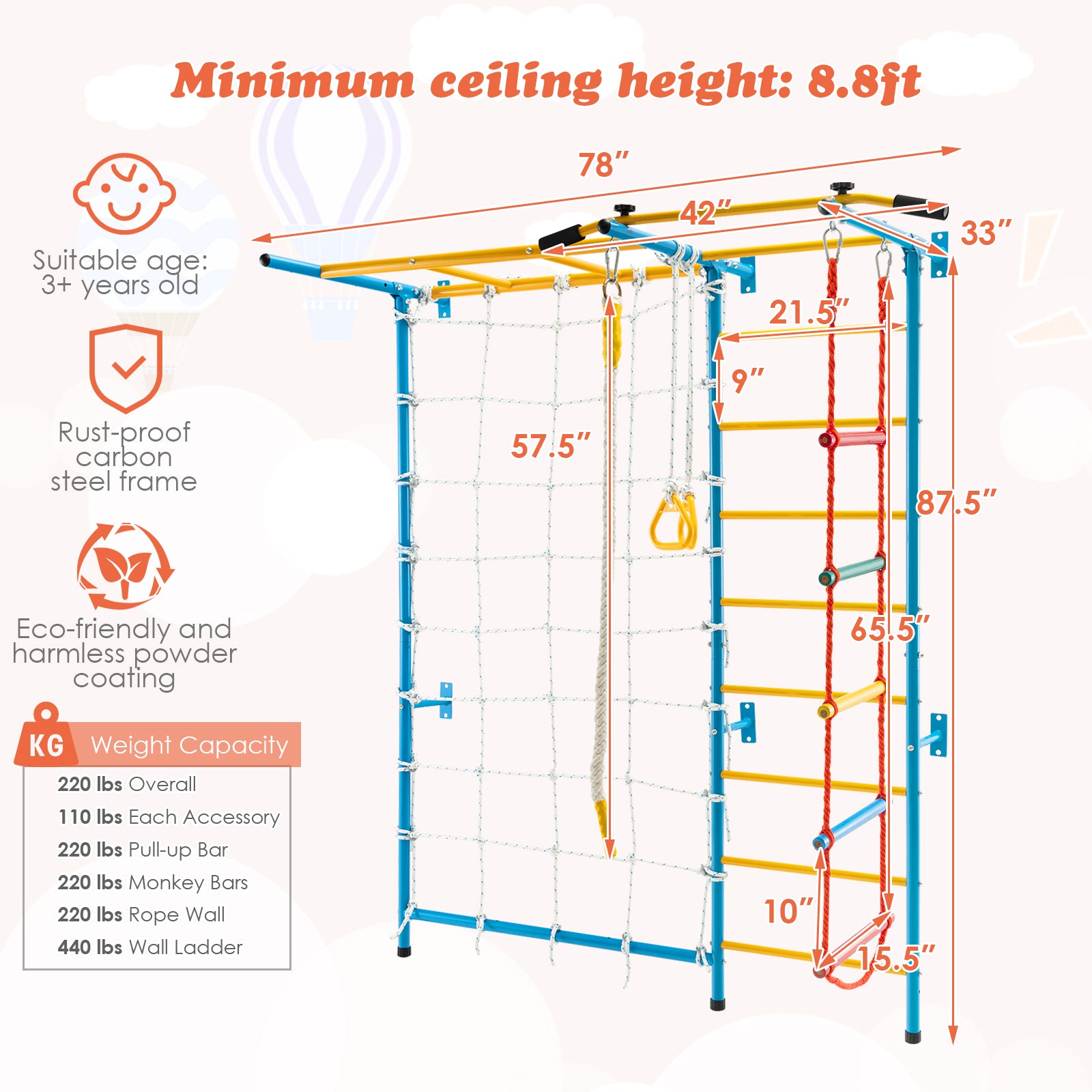 7-in-1 Swedish Ladder with Folding Gymnastics Mat for Solid Wall for Kids, Blue Climbers & Slides at Gallery Canada