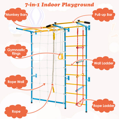 7-in-1 Swedish Ladder with Folding Gymnastics Mat for Solid Wall for Kids, Blue Climbers & Slides at Gallery Canada