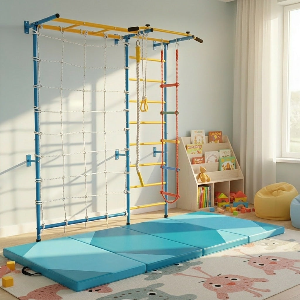 7-In-1 Swedish Ladder With Folding Gymnastics Mat, Blue Climbers & Slides at Gallery Canada