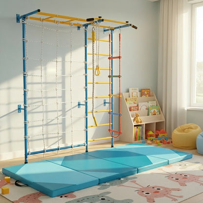 7-In-1 Swedish Ladder With Folding Gymnastics Mat, Blue Climbers & Slides at Gallery Canada