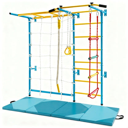 7-In-1 Swedish Ladder With Folding Gymnastics Mat, Blue Climbers & Slides at Gallery Canada