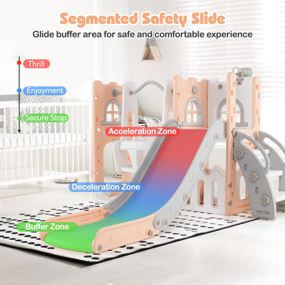 7-in-1 Toddler Swing and Slide Set L-shaped with Ladder and Basketball Hoop, Pink Climbers & Slides at Gallery Canada