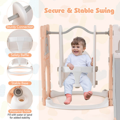 7-in-1 Toddler Swing and Slide Set L-shaped with Ladder and Basketball Hoop, Pink Climbers & Slides at Gallery Canada