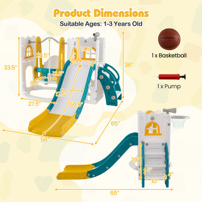 7-in-1 Toddler Swing and Slide Set L-shaped with Ladder and Basketball Hoop, Yellow Climbers & Slides at Gallery Canada