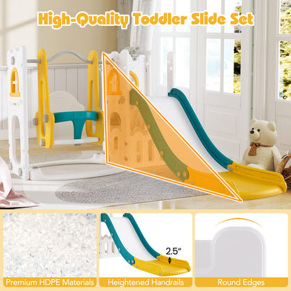 7-in-1 Toddler Swing and Slide Set L-shaped with Ladder and Basketball Hoop, Yellow Climbers & Slides at Gallery Canada