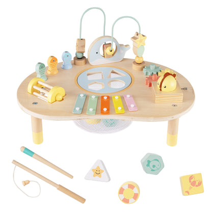 7-in-1 Toddler Activity Table Montessori Sensory Toy for 12 Month+ Wooden Musical Play Table